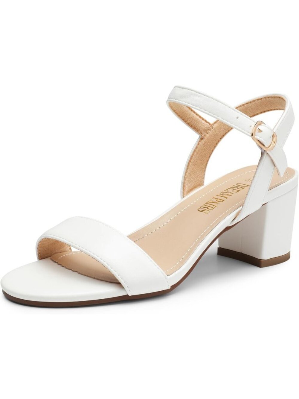 Women's Low Heels White Block Chunky Open Toe Ankle Strap with Arch Support